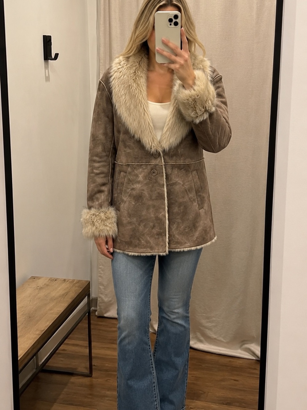 NWT Outbrook Woman Faux Shearling Coat Fur Collar Y2K Sz 1X (16W/18W)